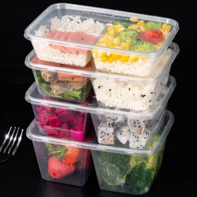 Tunnväggig mikrovåglig plastmatbehållare med lock